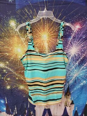 croft & barrow Aqua, Black & Tan Striped Women’s Swim Tankini Top